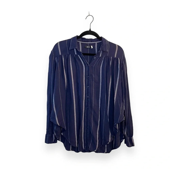 BDG Urban Outfitters Women's Melanie Tie Front Striped Button Up in Navy Size XS - Picture 3 of 11